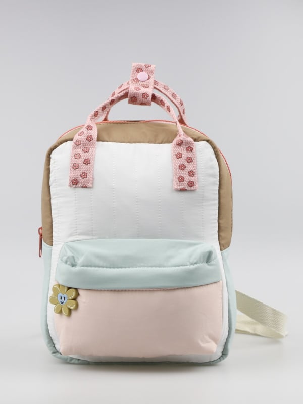 Rucsac ușor pentru copii, drăguț, cu pandantiv floarea-soarelă și design cu blocuri de culoare
