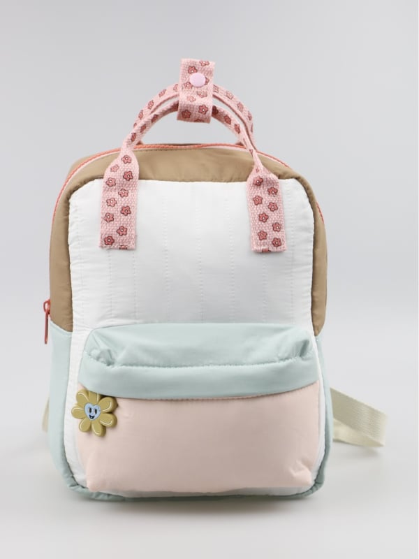 Rucsac ușor pentru copii, drăguț, cu pandantiv floarea-soarelă și design cu blocuri de culoare