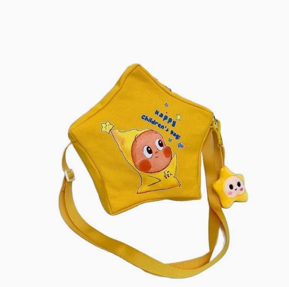 Geantă crossbody pentru copii, cu personaj de desene animate, model stea și jucărie din pluș