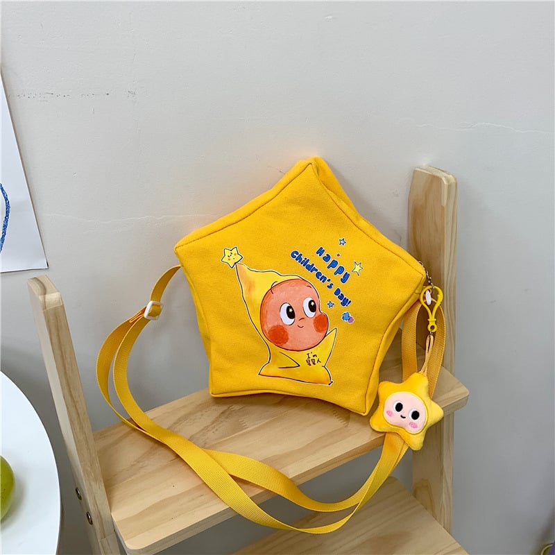 Geantă crossbody pentru copii, cu personaj de desene animate, model stea și jucărie din pluș