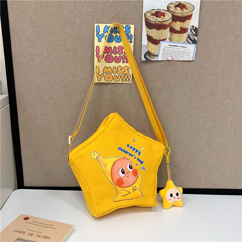 Geantă crossbody pentru copii, cu personaj de desene animate, model stea și jucărie din pluș