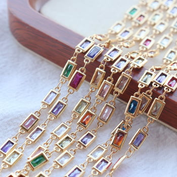 18K aranyozott színes, sík, téglalap alakú cirkónos lánc – DIY karkötő- és nyaklánc alkatrészek