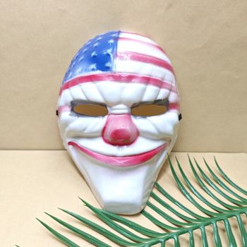 Hororová maska klauna s červeným nosom inšpirovaná hrou Payday 2 na cosplay a párty líčenie