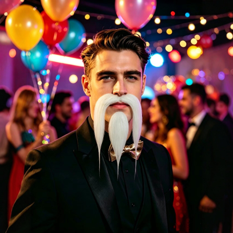 Halloween zabava: lažna brada, 22 cm, muški model, crno-bijela, rekvizit za šminku i kostim