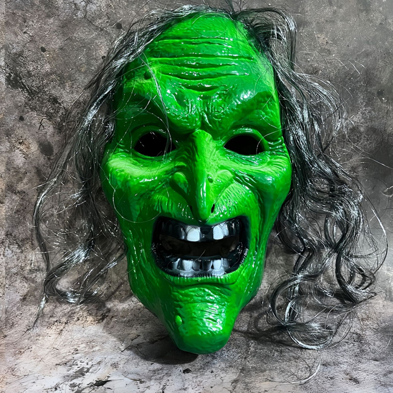 Halloweenska hororová celotvárová maska čarodejnice – plastová rekvizita pre domácich majstrov na párty
