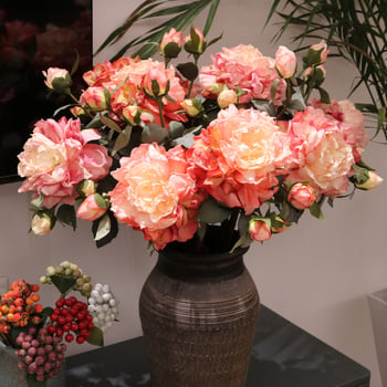 Τεχνημένο peony με τέσσερα άνθη, γαλλικού στυλ καμένο άκρο σε ελαιογραφία, πολυτελής διακοσμητικός μπουκέτο για σαλόνι