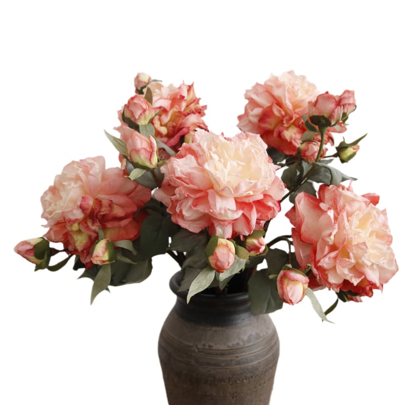 Τεχνημένο peony με τέσσερα άνθη, γαλλικού στυλ καμένο άκρο σε ελαιογραφία, πολυτελής διακοσμητικός μπουκέτο για σαλόνι