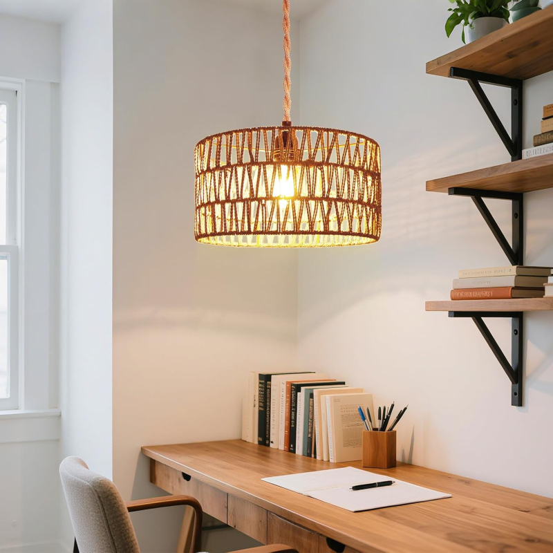 Ručne vyrobené tienidlo z papierového lana pre E27, vhodné ako stolová lampa, luster alebo nástenná lampa; univerzálne dekoratívne osvetlenie do kaviarní a reštaurácií.