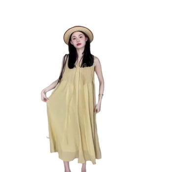 Rochie de maternitate fără mâneci, de vară, cu decolteu rotund, plisată, în croială A-line, lungă