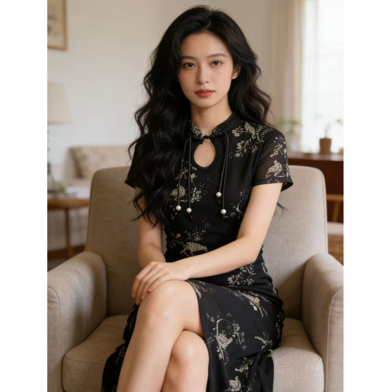 Női qipao ruha, új stílusban, fiatalos és kifinomult, magas minőségű mindennapi viselet, középhosszú, modern kínai stílus