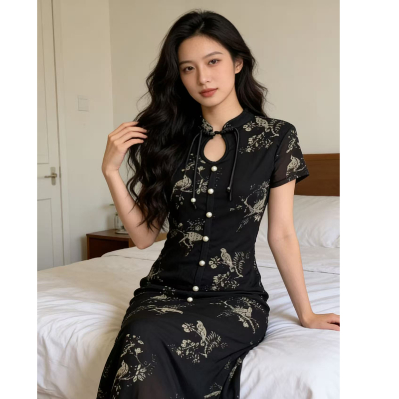 Női qipao ruha, új stílusban, fiatalos és kifinomult, magas minőségű mindennapi viselet, középhosszú, modern kínai stílus