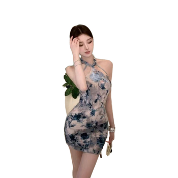 Új divatos kínai stílusú flockált velúr cheongsam, testhez álló, rövid fazon, karcsú derék, női ruha