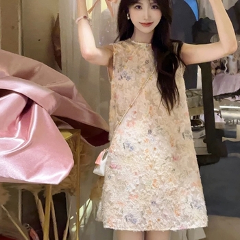 Francia elegancia tie-dye ujjatlan ruha nyárra, Dobby anyag