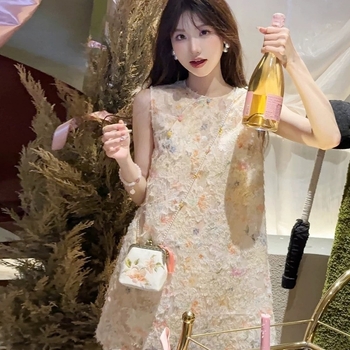 Francia elegancia tie-dye ujjatlan ruha nyárra, Dobby anyag