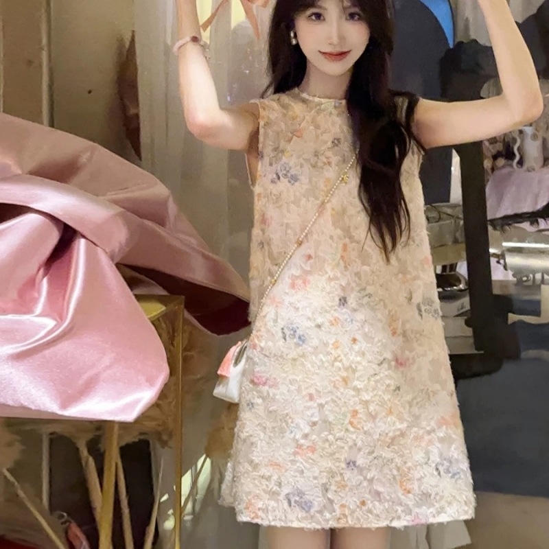Francia elegancia tie-dye ujjatlan ruha nyárra, Dobby anyag
