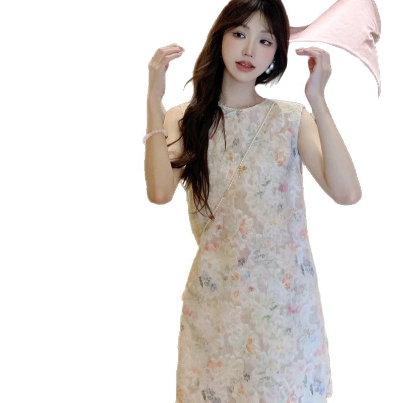 Francia elegancia tie-dye ujjatlan ruha nyárra, Dobby anyag