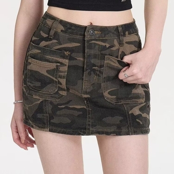 Μίνι φούστα τζιν με ψηλή μέση Nuxin American Style, νέα καλοκαιρινή φούστα καμουφλάζ σε γραμμή Α, Bodycon για γυναίκες