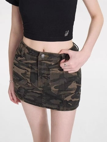 Μίνι φούστα τζιν με ψηλή μέση Nuxin American Style, νέα καλοκαιρινή φούστα καμουφλάζ σε γραμμή Α, Bodycon για γυναίκες