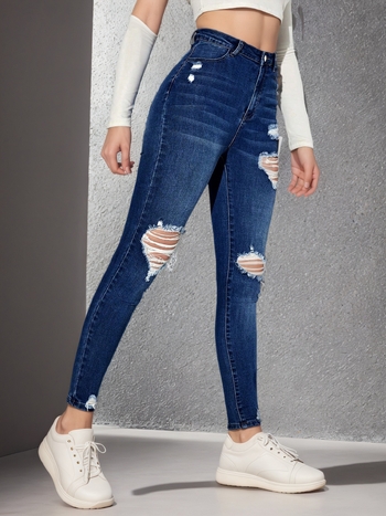 Blugi rupți în stil european și american de stradă pentru femei, toamnă 2025, croială slim, pantaloni creion casual, la modă