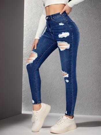 Blugi rupți în stil european și american de stradă pentru femei, toamnă 2025, croială slim, pantaloni creion casual, la modă