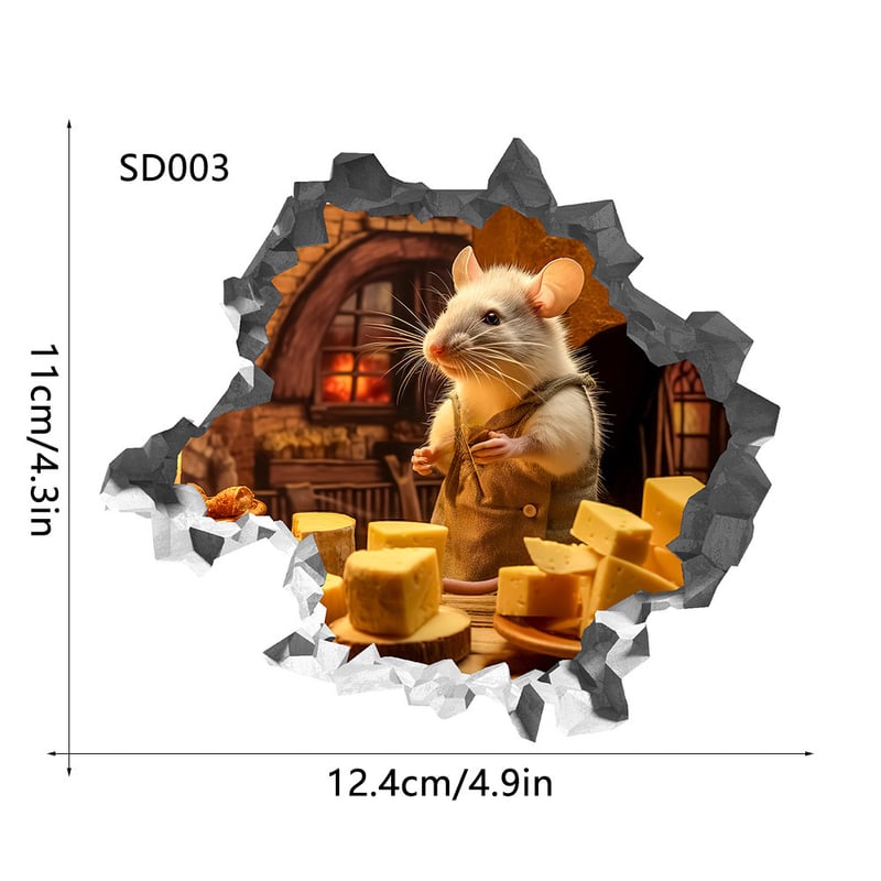Популярният 3D стикер за стена с миша дупка на TEMU, сладък стикер за стена с мишка във врата, PVC