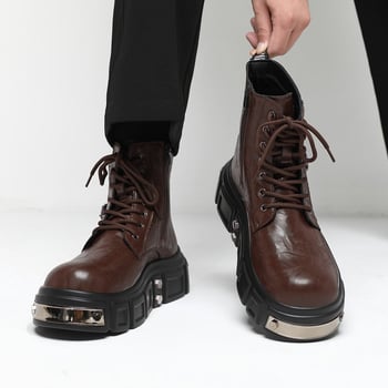 Férfi Martin csizma platform, magas sarkú motoros csizma cipzárral, brit magasságnövelő csizma, új punk félvádlis csizma 