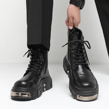Férfi Martin csizma platform, magas sarkú motoros csizma cipzárral, brit magasságnövelő csizma, új punk félvádlis csizma 