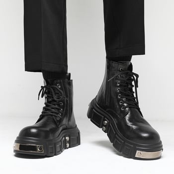 Férfi Martin csizma platform, magas sarkú motoros csizma cipzárral, brit magasságnövelő csizma, új punk félvádlis csizma 