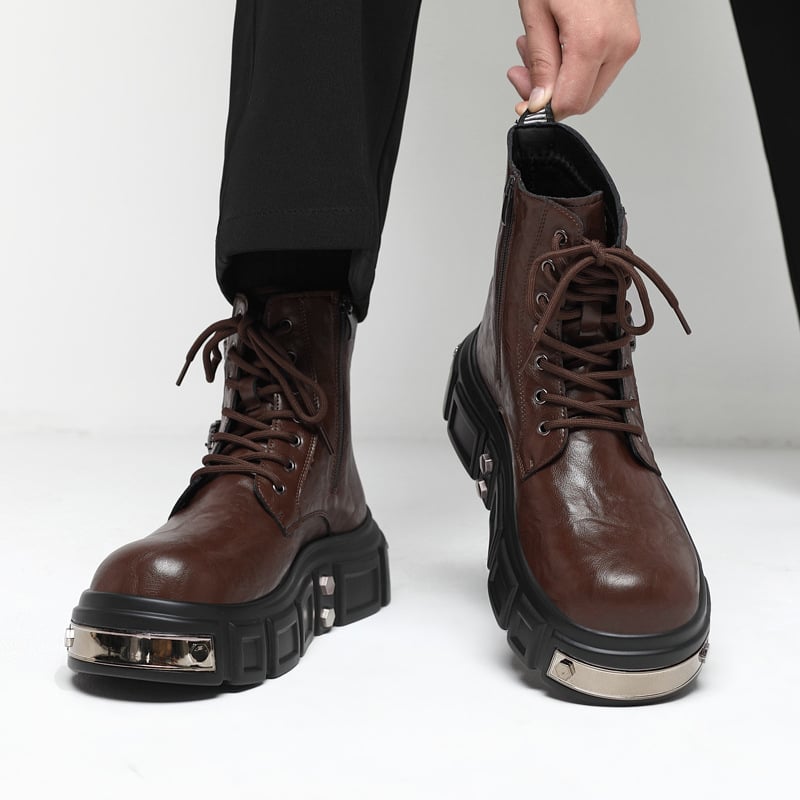 Férfi Martin csizma platform, magas sarkú motoros csizma cipzárral, brit magasságnövelő csizma, új punk félvádlis csizma 
