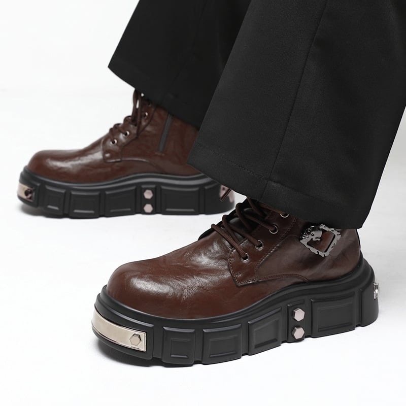 Férfi Martin csizma platform, magas sarkú motoros csizma cipzárral, brit magasságnövelő csizma, új punk félvádlis csizma 