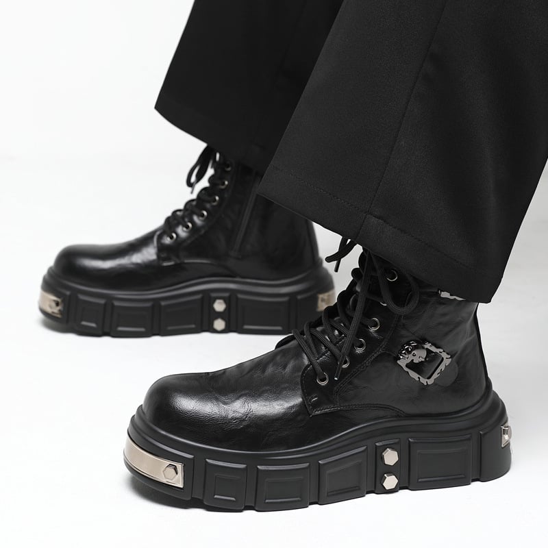 Férfi Martin csizma platform, magas sarkú motoros csizma cipzárral, brit magasságnövelő csizma, új punk félvádlis csizma 