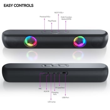 Ηχείο Bluetooth T-WOLF B320 - Μακρύ ηχείο επιτραπέζιου υπολογιστή με βαθιά μπάσα και φωτιζόμενα εφέ φωτισμού RGB