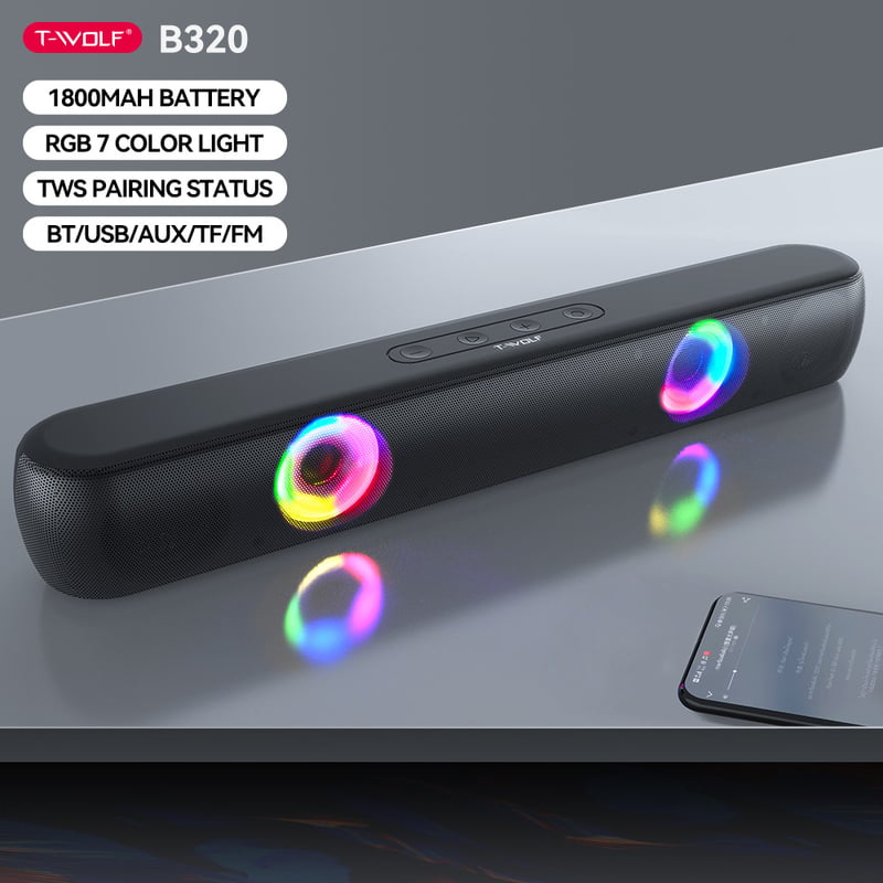 Ηχείο Bluetooth T-WOLF B320 - Μακρύ ηχείο επιτραπέζιου υπολογιστή με βαθιά μπάσα και φωτιζόμενα εφέ φωτισμού RGB