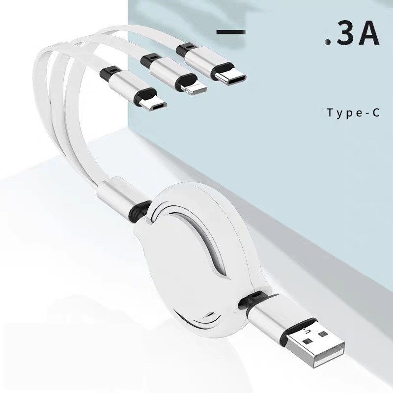 Reklám adatkábel, 3 az 100 W-os gyors töltő, visszahúzható töltőkábel, kompatibilis a Huawei, Apple és Android készülékekkel