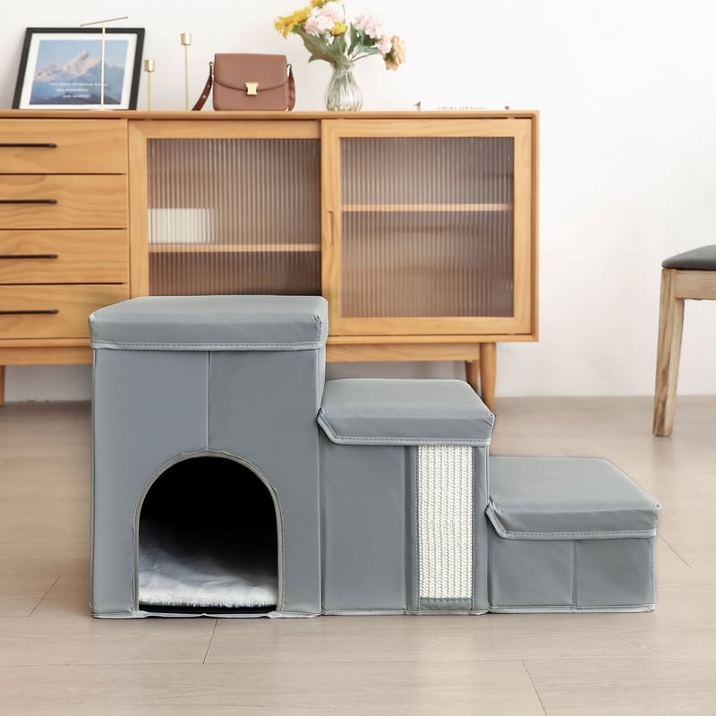Scaun de scară din material textil tehnic, cel mai bine vândut, pentru pisici și câini, scară de cățărat pliabilă în trei secțiuni pentru animale de companie și pat pentru animale de companie