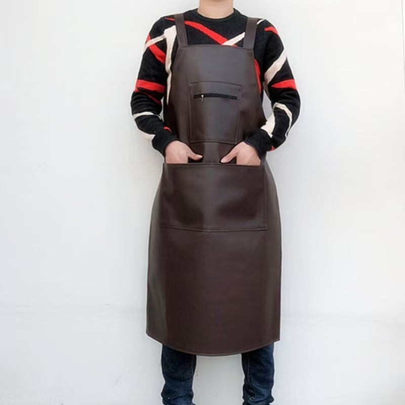 Șorț din PU, impermeabil și rezistent la ulei, pentru fabrici alimentare și restaurante, din piele, extra lung și extra mare, cu buzunare multiple, piele moale, potrivit pentru cupluri, rezistent la pete