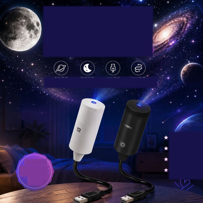 Δημοφιλείς λάμπες προβολής USB με αντικαταστάσιμο φύλλο αλουμινίου, συμπεριλαμβανομένων νυχτερινών φώτων πλανητών και φεγγαριών και ατμοσφαιρικών φώτων αυτοκινήτου
