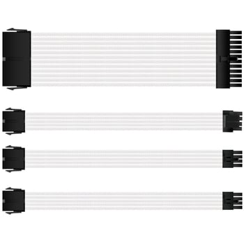 Nylonhálós 18 AWG tápegység hosszabbító kábelek, 4 darabos készlet 24-pines alaplaphoz és 8-pins CPU/GPU csatlakozókhoz