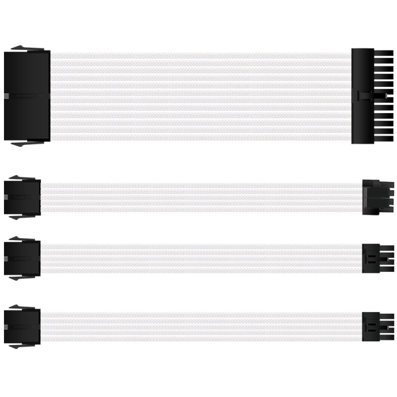 Nylonhálós 18 AWG tápegység hosszabbító kábelek, 4 darabos készlet 24-pines alaplaphoz és 8-pins CPU/GPU csatlakozókhoz
