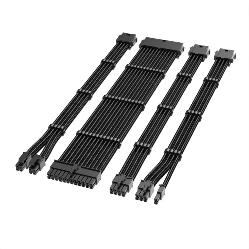 Nylonhálós 18 AWG tápegység hosszabbító kábelek, 4 darabos készlet 24-pines alaplaphoz és 8-pins CPU/GPU csatlakozókhoz