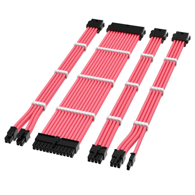 Nylonhálós 18 AWG tápegység hosszabbító kábelek, 4 darabos készlet 24-pines alaplaphoz és 8-pins CPU/GPU csatlakozókhoz