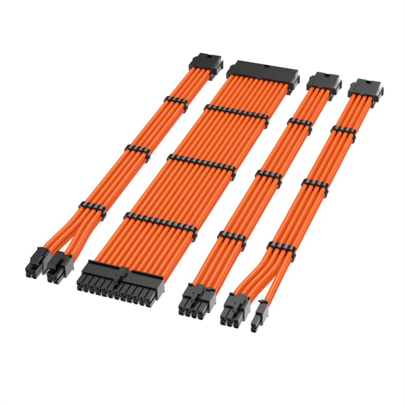 Nylonhálós 18 AWG tápegység hosszabbító kábelek, 4 darabos készlet 24-pines alaplaphoz és 8-pins CPU/GPU csatlakozókhoz