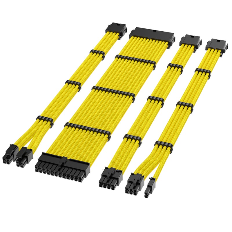 Nylonhálós 18 AWG tápegység hosszabbító kábelek, 4 darabos készlet 24-pines alaplaphoz és 8-pins CPU/GPU csatlakozókhoz