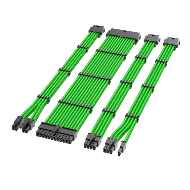 Nylonhálós 18 AWG tápegység hosszabbító kábelek, 4 darabos készlet 24-pines alaplaphoz és 8-pins CPU/GPU csatlakozókhoz