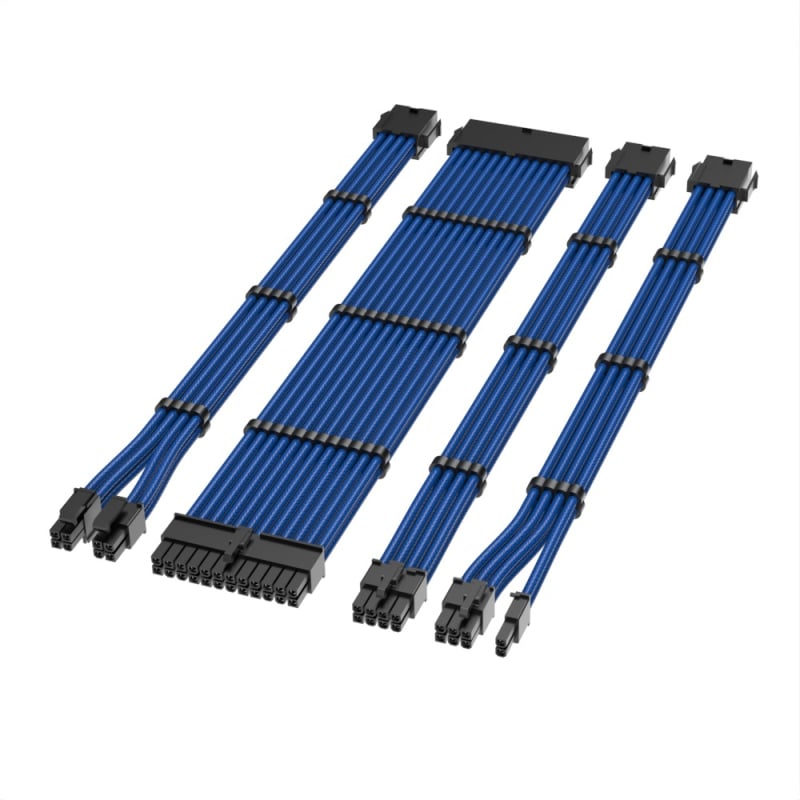 Nylonhálós 18 AWG tápegység hosszabbító kábelek, 4 darabos készlet 24-pines alaplaphoz és 8-pins CPU/GPU csatlakozókhoz