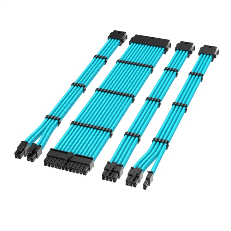 Nylonhálós 18 AWG tápegység hosszabbító kábelek, 4 darabos készlet 24-pines alaplaphoz és 8-pins CPU/GPU csatlakozókhoz