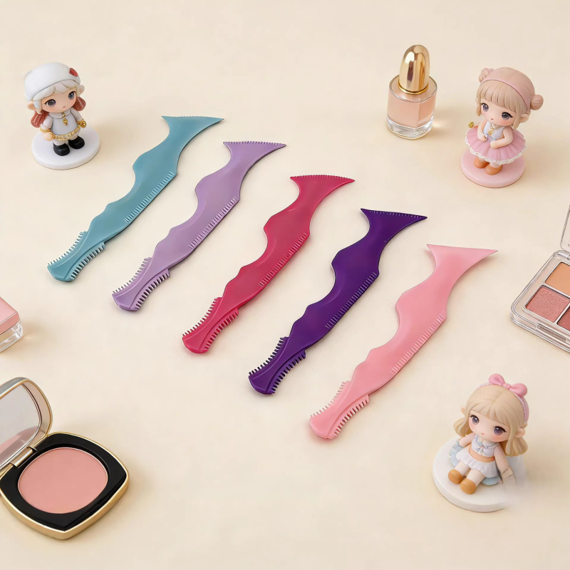 Unealtă de machiaj pentru ochi din silicon — aplicator multifuncțional pentru eyeliner și mascara, cu pieptene pentru gene