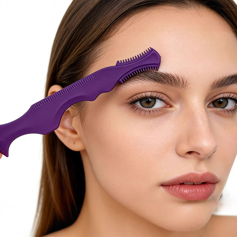 Unealtă de machiaj pentru ochi din silicon — aplicator multifuncțional pentru eyeliner și mascara, cu pieptene pentru gene