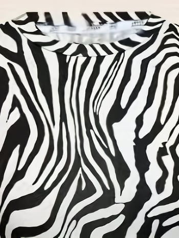 2025 Női zebra mintás hosszú ujjú póló, kerek nyakú, slim fit, hétköznapi, sokoldalú