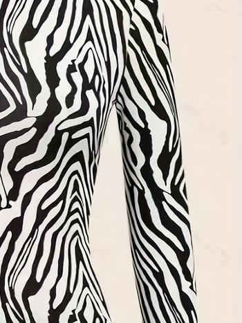 2025 Női zebra mintás hosszú ujjú póló, kerek nyakú, slim fit, hétköznapi, sokoldalú